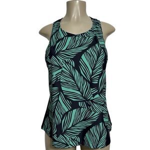 Sport Swim Top Tankini Women's 18 Green & Black Tropical High Neck Racerback